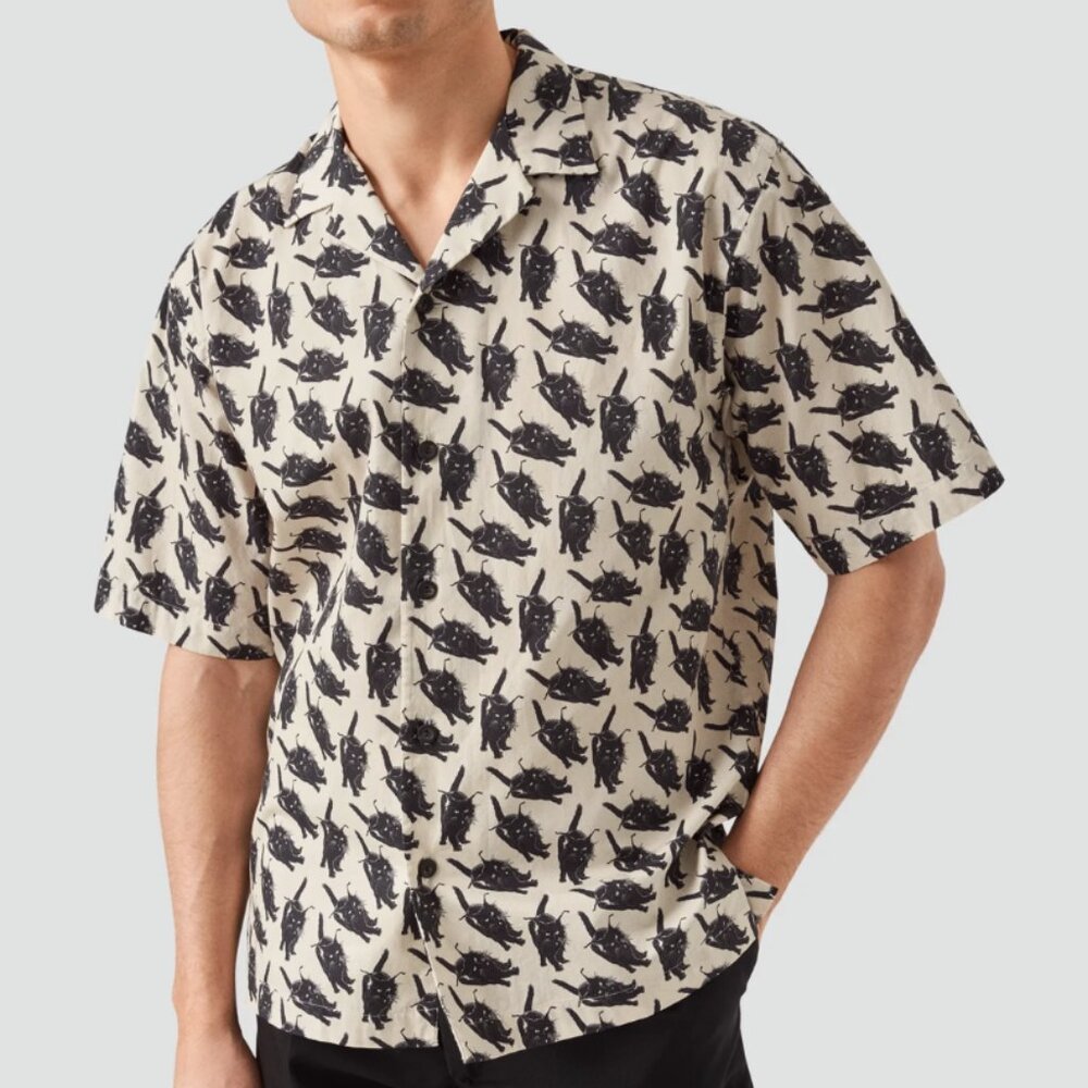 Eton Cat Print Resort Shirt in Medium